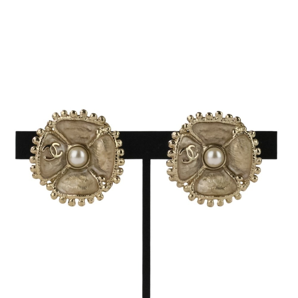 CHANEL Authentic Gold Pearl Logo Earrings - Picture 5 of 11